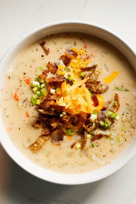 Creamy Potato Soup with Bacon, Cheddar, and Scallions — Amanda Frederickson Cheddar Bacon Potato Soup, Creamy Potato Soup With Bacon, Cheddar Potato Soup, Potato Soup With Bacon, Couple Notes, Potato Cheddar Soup, Crispy Potato Skins, Soup With Bacon, Potato Bacon Soup