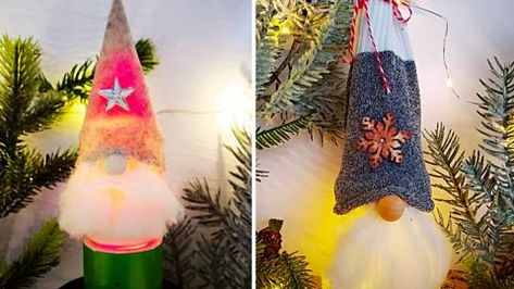 How To Make Lighted Gnomes | DIY Joy Projects and Crafts Ideas Light Up Christmas Gnomes Diy, Glowing Gnomes Diy, Lighted Gnomes Diy, Diy Light Up Gnomes, Lighted Gnome Diy, Gnome Projects, Homade Christmas Gifts, Christmas Knomes, Gnome Ideas