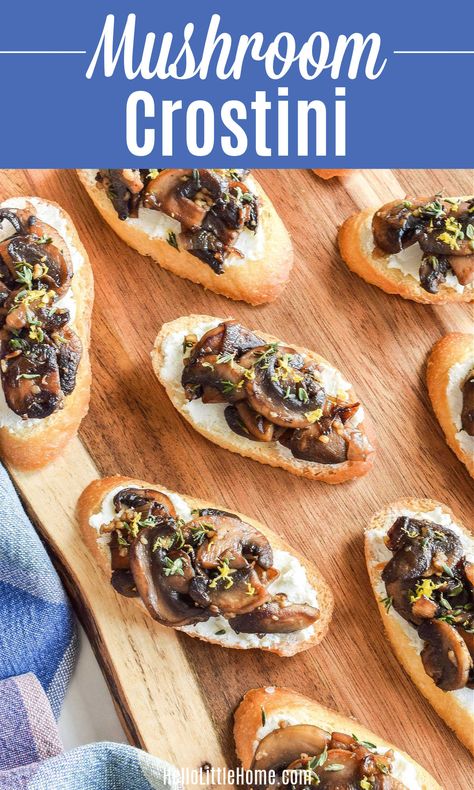 Mushroom Crostini Recipes, Veggie Recipes Breakfast, Baguette Appetizer, Mushroom Crostini, Mushroom Goat Cheese, Toasted Baguette Slices, Mushroom Appetizer, Mushroom Appetizer Recipes, Roasted Grape Tomatoes