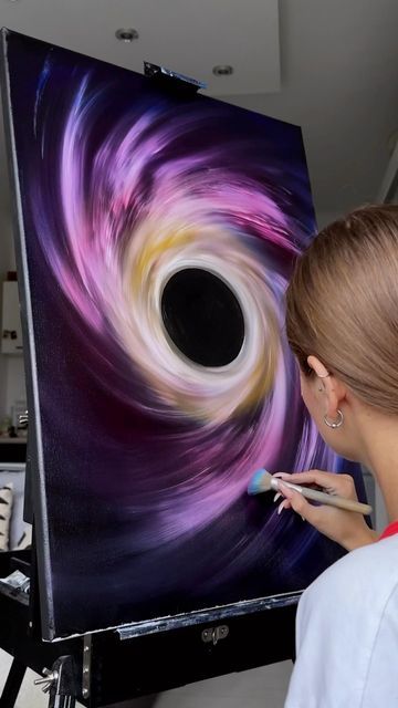 Black Hole Painting Canvases, Nebula Acrylic Painting, Acrylic On Black Canvas, Space Oil Painting, Painting On A Black Canvas, Black Acrylic Painting Ideas, Black Canvas Paintings Acrylics, What To Paint On A Black Canvas, Black Painting Art