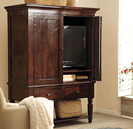 Master Bedroom Essentials: $100 Room Challenge » The Tattered Pew Tv Cabinets With Doors, Hidden Tv Cabinet, Traditional Bookcases, Tv Armoire, Stools Kitchen, Hidden Tv, Island Table, Bedroom Cabinets, Bedroom Armoire