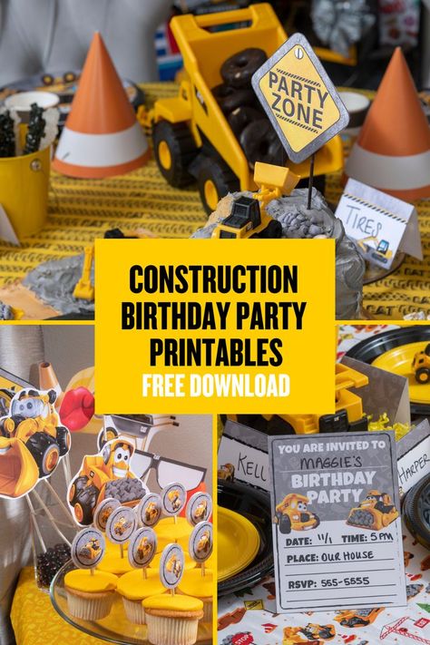 Construction birthday party printables - birthday party invitations, cupcake toppers, selfie props, food cards Construction Themed Birthday Party, Construction Birthday Party, Fried Green, Plantain Chips, Birthday In Heaven, Birthday Party Printables, Construction Birthday Parties, Super Bowl Party, Trucks Birthday Party