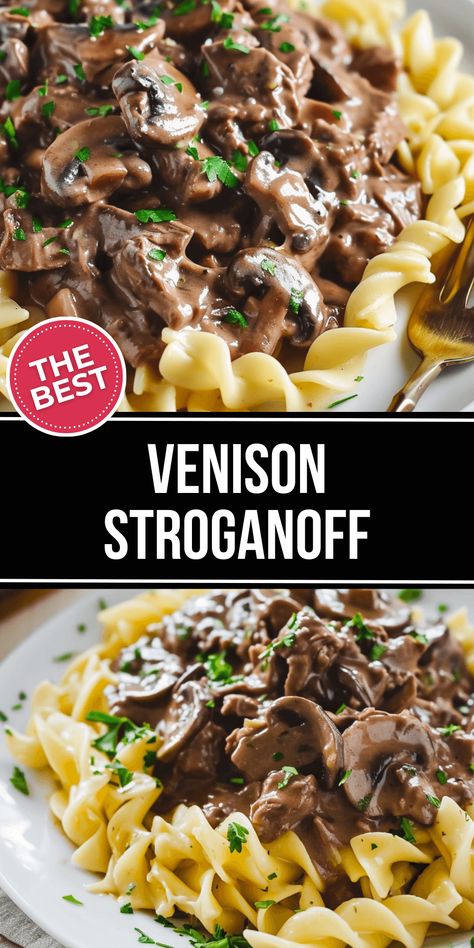 Venison Crockpot Stroganoff, Deer Meat Pressure Cooker Recipes, Slow Cooker Venison Stroganoff, Dinner Recipes Venison, What To Make With Deer Meat, Venison Stroganoff Crockpot, Dinner Ideas With Deer Meat, Deer Stroganoff Recipe, Venison Alfredo Pasta