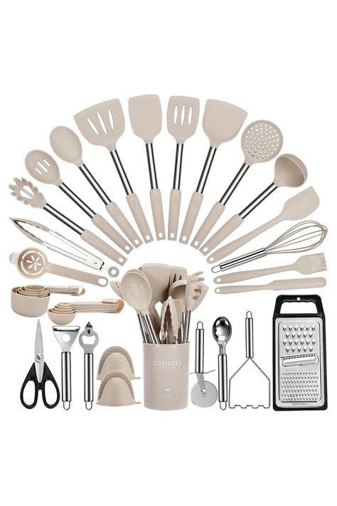 Kitchen Wear Ideas, Cream Kitchen Appliances, Uae House, Kitchen Utensils List, Kitchen Checklist, Beautiful Kitchenware, Kitchen Essentials List, Kitchen Utensil Storage, Kitchen Wear