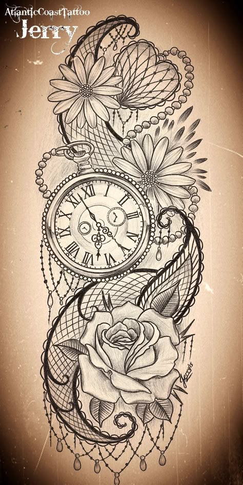 I just like the clock with the lace idea. .. Tato Jam, Dragon Tattoos For Men, Cage Tattoos, Army Tattoos, Ribcage Tattoo, Pisces Tattoos, Gemini Tattoo, Watch Tattoos, Lace Tattoo