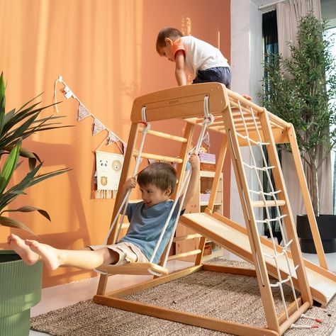 INDOOR ACTIVITY 1. Montessori table set. 2. Jungle gym . 3. Play Sofa. 4. Ball pit. 5. Pikler with Duo slide. 6. Swedish gym. 7. Balance Beam. 8. Climbing Dome. Shop www.ezzro.com Diy Montessori Play Gym, Diy Wooden Play Gym, Climbing Dome, Montessori Table, Montessori Climbing Structure, Luoto Climbing Arch, Montessori Pikler Triangle, Toddler Gym, Montessori Room