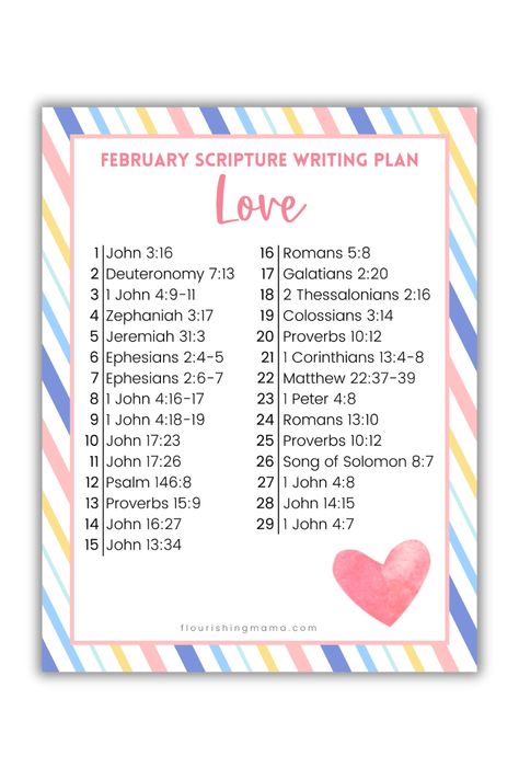 Grow your faith and encourage your heart with this Scripture writing plan all about love! Download the free printable February Scripture writing plan with 29 lovely Bible verses to read and write this month. February Bible Reading Plan, February Scripture Writing Plan, February Scripture, January Scripture Writing, Verses To Read, Scripture Love, Scripture Writing Plan, February Reading, Grow Your Faith