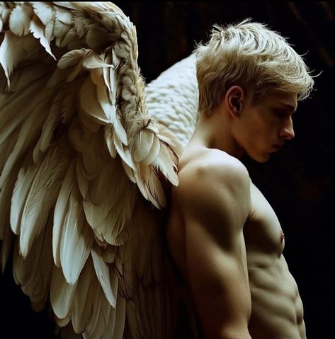 Male Angel Photography, Human With Wings, Fallen Angel Pose, Male Fallen Angel, Human Wings, Male Angels, Male Angel, Realistic Tattoo Sleeve, Greek Myth