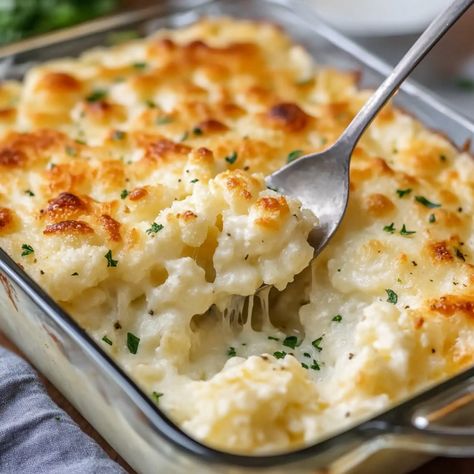 Creamy Cauliflower Gratin Recipe Cauliflower Gratin Recipe, Cauliflower Baked, Cauliflower Au Gratin, Rice Bake Recipes, Breadcrumb Topping, Cauliflower Gratin, Lemon Pound Cake Recipe, Creamy Cauliflower, Baked Cauliflower