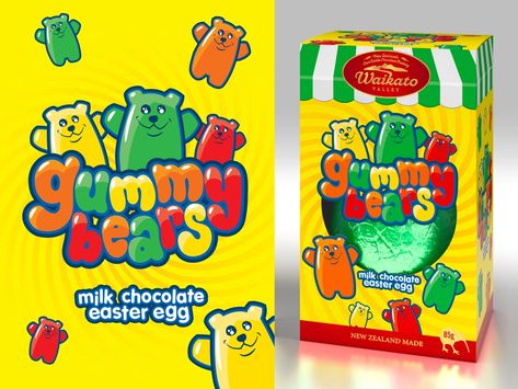 Gummy Bear Easter egg by Matt Battye on Dribbble Gummy Bear Packaging, Jelly Packaging Design, Gummy Packaging, Jelly Bears, Moodboard Inspo, Candy Packaging, Easter Egg Designs, Easter Eggs Chocolate, Easter Candy