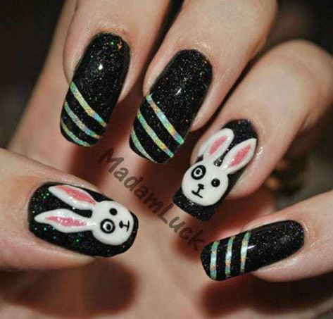 Modern Easter Nail Designs Gothic Easter Nails, Gothic Easter, Easter Nails Easy, Holiday Nails Easy, Easter Nail Art Designs, Mani Nails, Easter Nail, Bunny Nails, Easter Nail Designs