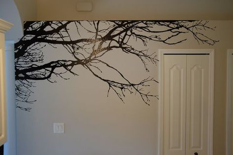 Tree Branches Wall Decal for the bedroom. Tree Murals On Wall, Tree Branch Murals On Wall, Tree Mural Corner, Tree Design On Wall, Tree Branch Wall Stencil, Corner Tree Wall Decal, Wall Decals Tree Branch, Wall Appliques, Tree Branch Wall