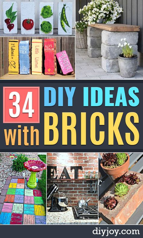 DIY Upcycled BDIY Ideas With Bricks - Home Decor and Creative Do It Yourself Projects to Make With Bricks - Ideas for Patio, Walkway, Fireplace, Firepit, Mantle, Grill and Art - Inexpensive Decoration Tutorials With Step By Step Instruction for Brick DIY http://diyjoy.com/diy-ideas-bricksrick Planter Box Ideas With Bricks, Painted Bricks Crafts, Patio Walkway, Painted Pavers, Brick Crafts, Brick Projects, Recycled Brick, Brick Decor, Brick Art