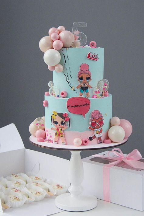 Lol Surprise Birthday Cake, Baby Pink Cake, Pretty Cake Ideas, Surprise Birthday Party Decorations, Lol Surprise Cake, Toddler Cake, Lol Cake, Lol Surprise Birthday, Cake Lol