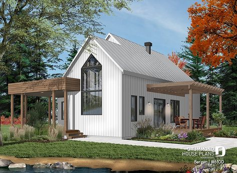 Drummond House Plans, Rear Elevation, Cottage Modern, Basement Floor Plans, Scandinavian Style Home, Modern Style House Plans, Contemporary Cottage, Cottage Plan, Modern Bungalow