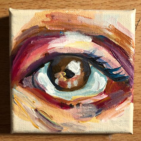 Eye Painting Colorful, Painting Ideas On Canvas Eyes, Eye Drawing Acrylic, Cool Eye Painting, Acrylic Painting Eye, Painting Ideas Eyes, Aesthetic Eye Painting, Small Oil Painting Ideas, Eye Painting Easy