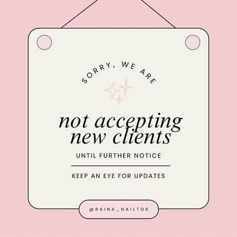 I am beyond grateful for each and every one of you who have kept me booked and busy! Your support means the world to me, and I absolutely love what I do because of you. 💅✨ At this time, I am not taking new clients until further notice to ensure I can continue providing the best service to my amazing current clients. Please keep an eye out for updates—I will let you know as soon as I am able to accept new clients again. Thank you all for your understanding and continued trust in my work. ... Taking New Clients, Now Accepting New Clients, Booked And Busy, Beyond Grateful, New Clients, An Eye, Business Ideas, I Can, Good Things