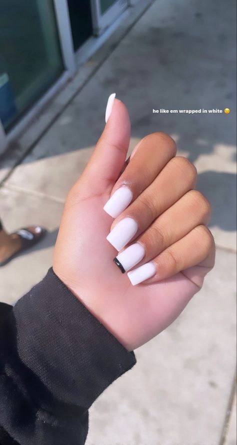 Simple White Short Nails, White Shorts Nails, Acrylic Nail Designs Short Square, Solid Color Short Nails, Nail Designs Short Square, White Base Nails, Acrylic Nail Designs Short, Long Acrylic Nail, Plain Acrylic Nails