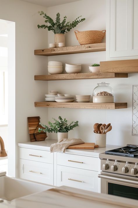 10 Paint Colors You'll Love For Your Small Kitchen Small Kitchen Colors, Kitchen Open Shelves, Magnolia Kitchen, Small White Kitchens, Floating Shelves Kitchen, Neutral Kitchen, Condo Kitchen, Condo Decorating, Aesthetic Kitchen