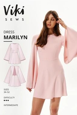 Dress patterns from Vikisews - buy online and download pdf Dress Sewing Patterns Free, Marilyn Dress, Sewing Projects Clothes, Dress Patterns Free, Diy Fashion Clothing, Free Dresses, Sewing Design, Diy Sewing Clothes, Clothes Sewing Patterns