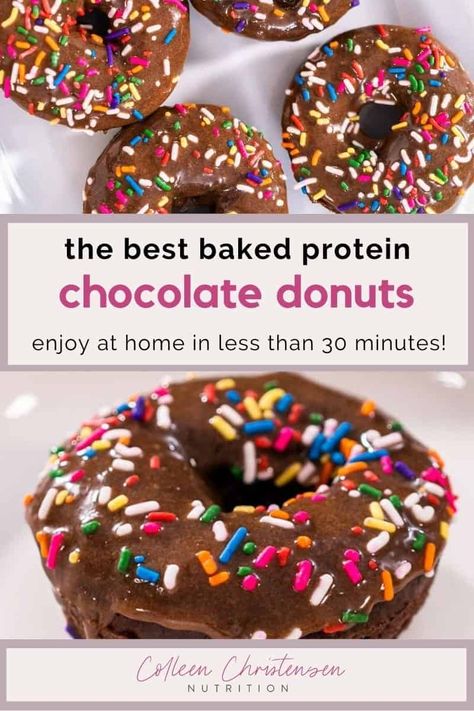 Soft, cakey and packed with protein! These chocolate protein donuts will start your day in a delicious way and help keep you full until lunch! One of the easiest and quickest protein donut recipes you will make. Make these in a mini muffin pan for protein donut holes! This is a protein donut recipe easy enough for the whole family to help with. Chocolate donuts baked in the oven are the best! Protein powder donuts chocolate style will become your new fave. Easy Protein Donut Recipe, Mini Protein Donut Recipe, Chocolate Protein Donut Recipe, Protein Powder Donut Recipe, Choc Protein Powder Recipes, Air Fryer Protein Donut Recipes, Kodiak Donuts Recipe, Protein Doughnuts Recipes, Protein Donut Holes