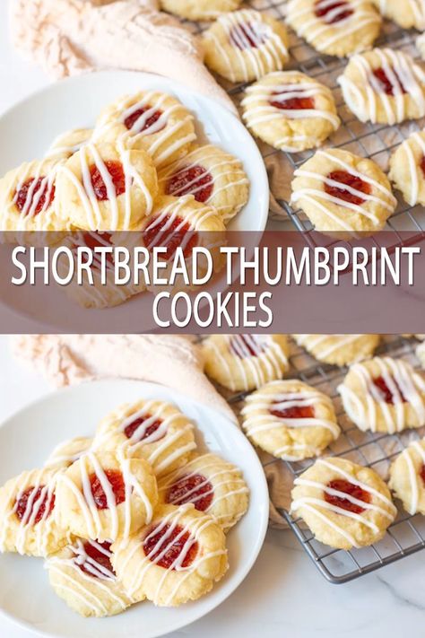 Shortbread Thumbprint Cookies, Simple Icing, Desserts Fall, Resepi Biskut, Thumbprint Cookies Recipe, Desserts Healthy, Cherry Jam, Buttery Shortbread, Jam Cookies