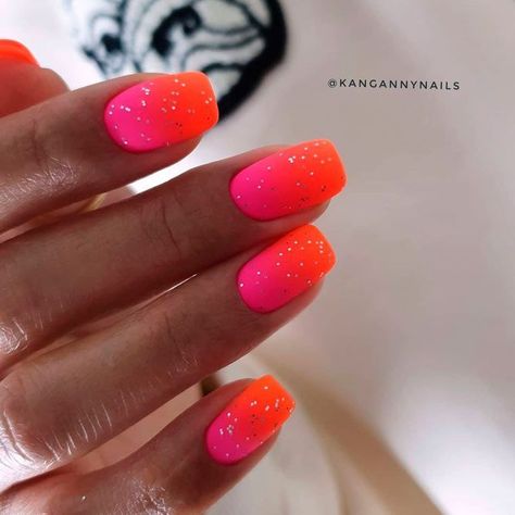 Ombre Nails Design, Bright Acrylic Nails, Nail Dipping Powder Colors, Orange Ombre Nails, Neon Pink Nails, Nails Art Designs, Pink Ombre Nails, Ombre Nail Designs, Vacation Nails