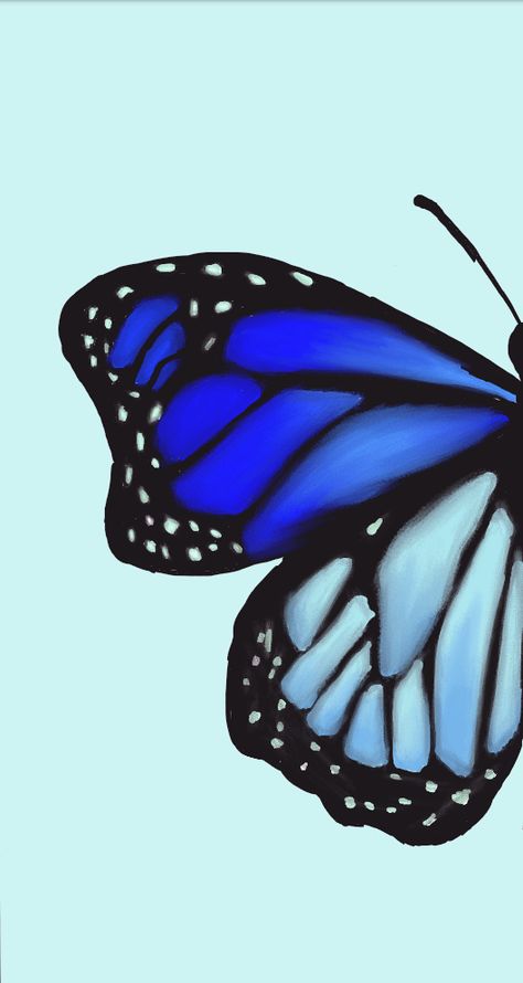 bff butterfly wallpaper's left half: blue #xp-pen Wallpaper For Sisters Half And Half, Half Butterfly Wallpaper, Half Butterfly Painting, Half Butterfly Drawing, Bff Painting Ideas On Canvas, Finding Hobbies, Bff Wallpaper, Butterfly Acrylic Painting, Sister Wallpaper