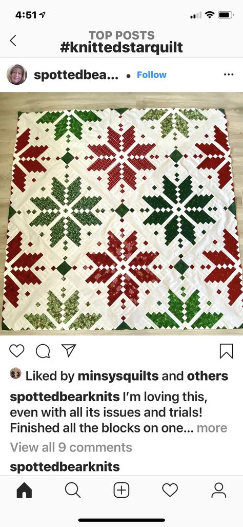 Knitted Star Quilt, Knitted Star, Sew Blankets, Christmas Quilting, Christmas Quilt Patterns, Holiday Quilts, Star Christmas, Christmas Quilts, Christmas Quilt