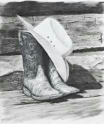 Boots and Hat Boots With Hat Drawing, Cowboy Hat And Boots Tattoo Design, Old Boots Drawing, Boots Ink Drawing, Boot Drawing, Cowgirl Sketch Pencil Drawings, Cowboy Boots Drawing, Cowboy Draw, Pencil Sketch Drawing