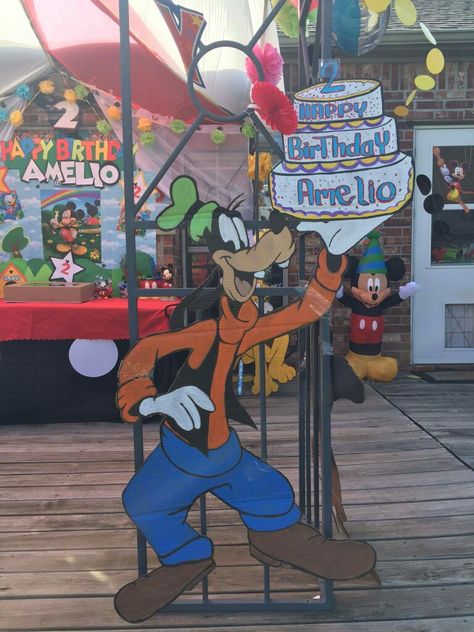 Handpainted Cardboard decor: "Goofy" Goofy Birthday Party Decorations, Goofy Birthday Party Ideas, Goofy Party Decorations, Goofy Themed Birthday Party, Goofy Birthday Party, Goofy Birthday, Cardboard Decor, Mickey Mouse Clubhouse Party, Disney Theme Party