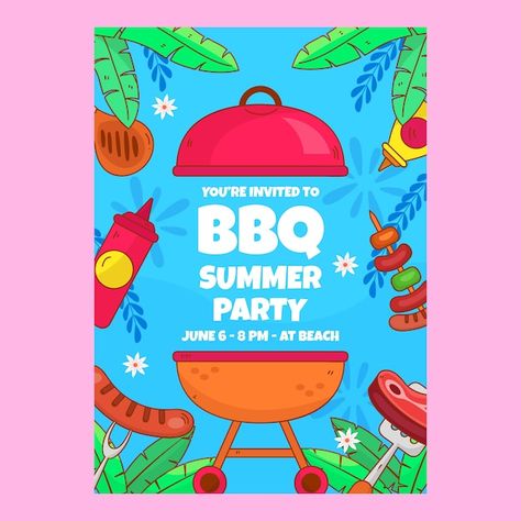 Free Bbq Invitation Template, Graduation Open House Invitations, Bbq Invitation Template, Barbecue Invitation, Summer Template, Bbq Party Invitations, Summer Invitation, Open House Invitation, Bbq Invitation