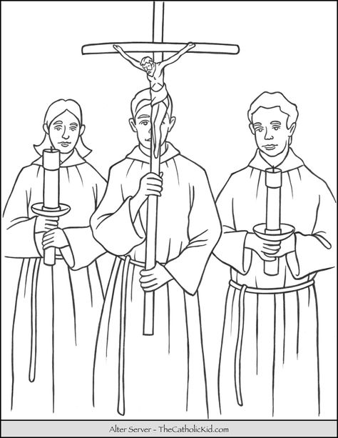 Alter Servers Coloring Page - TheCatholicKid.com Einstein Sketch, Mass Drawing, Mass Worksheet, Saint Coloring, Nasa Wallpaper, Catholic Wallpaper, Jesus Drawings, Mural Ideas, Christian Pictures