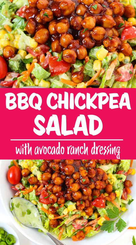 BBQ Chickpea Salad with Avocado Ranch Creamy Avocado Ranch Dressing, Garden Grazer, Bbq Chickpeas, Avocado Ranch Dressing, Bbq Salads, Avocado Ranch, Bbq Chicken Salad, Salad With Avocado, Vegan Bbq