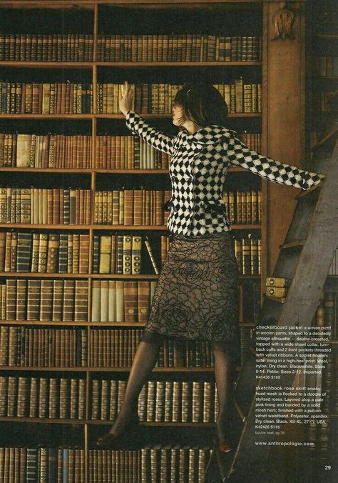 checkerboard jacket-2004 Catalogue Shoot, Library Photo Shoot, Anthropologie Catalog, Anthropologie Fall, Books And Art, Librarian Style, Librarian Chic, Catalog Cover, Rose Skirt