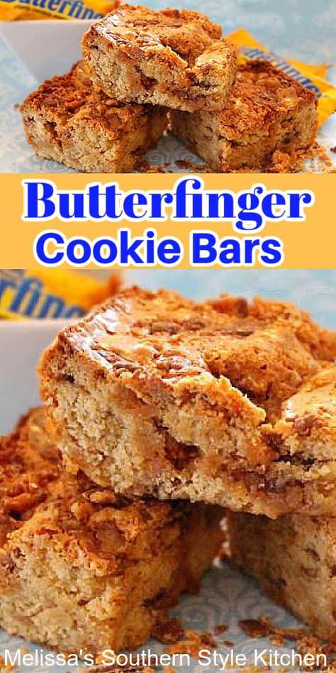 Butterfinger Recipes, Butter Finger Dessert, Butterfinger Cookies, Finger Desserts, Quick Cookies, Butterfinger Candy, Cookies Bars, Dessert Bar Recipe, Cookie Bar Recipes