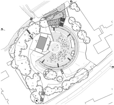 Bradfield College Greek Theatre by Studio Octopi Open Amphitheatre Design, Small Amphitheatre, Amphitheater Plan, Amphitheatre Architecture, Amphitheatre Plan, Outdoor Theater Ideas, Futuristic Amphitheatre, Greek Amphitheater, Theatre Plan