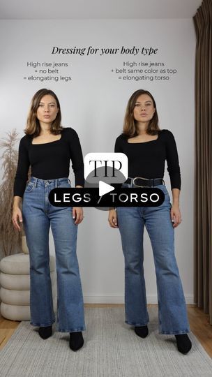 8.7K views · 84 reactions | A style trick/tip for those who want to wear high rise jeans and elongate their torsos. -Opting for high rise jeans in your outfit, especially can make your torso seem shorter. A style trick to counter this is adding a belt in the same color as your top. This simple adjustment visually lengthens your torso, creating a more balanced appearance.. . .  Follow @uptostyling for daily styling and fashion tips . .  #stylehacks #stylehack #fashionhacks #fashionhack #stylingtips #stylingtip #fashiontips #fashiontip #styletips #styletip #stylinghacks #stylinghack #outfithacks #clothinghacks #diyfashion | Up To Styling Balanced Torso Outfits, Jean Belts, Clothing Hacks, Your Outfit, A Style, Style Tips, High Rise Jeans, High Jeans, Diy Fashion