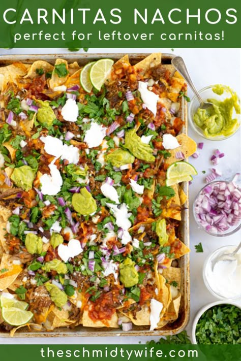 Leftover Carnitas What To Do With, Carnitas Nachos Recipe, Carnitas Recipes Leftover, Carnita Meat Leftovers, Carnitas Leftover Ideas, Leftover Carnitas Recipes, Pork Carnitas Nachos, Crockpot Carnitas Recipes, Carnitas Nachos