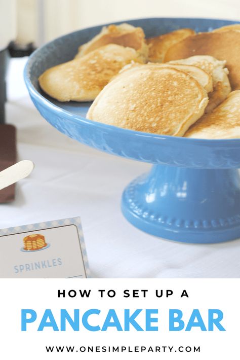 Move over cake, pancakes are the new dessert in town!  Serve up these delicious girddle cakes at your next celebration with a pancake bar.  The perfect way for guests to customize their dining experience.  Find out all of the details and tips to setting up a pancake bar in this how to.  #pancakebar #pancakes #pancakesandpajamas Pancakes And Pajamas Birthday Party, Pajamas Birthday Party, Pancake Bar, Fun Pancakes, Cake Pancakes, Birthday Details, Pancakes And Pajamas, Waffle Bar, Breakfast Party