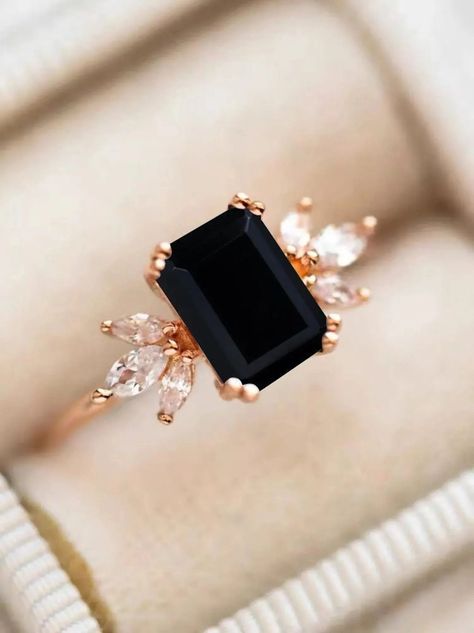 خواتم خطوبة, Black Onyx Engagement Ring, Onyx Engagement Ring, Cute Engagement Rings, Black Diamond Ring, Dream Engagement Rings, Black Onyx Ring, Rose Gold Engagement, Put A Ring On It