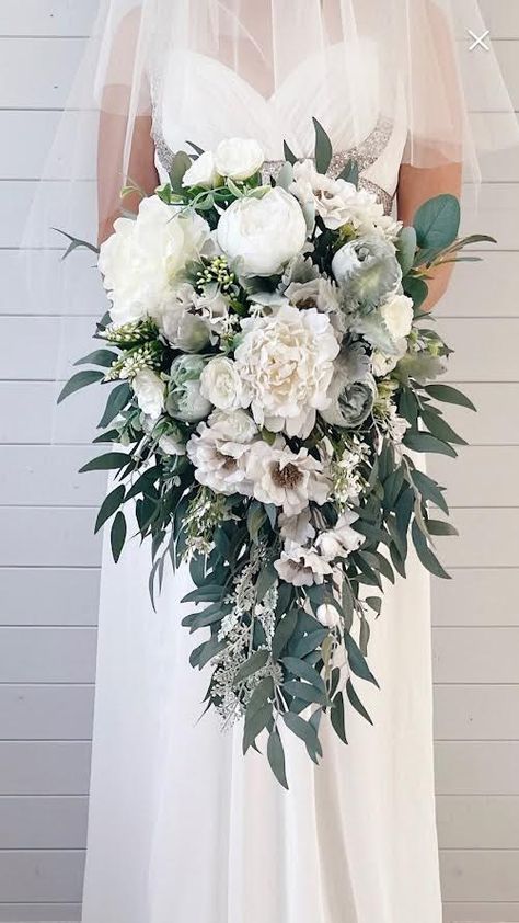 Cascading Bridal Bouquets Fall, Roses Eucalyptus Bouquet, Green Peonies, Cascade Wedding Bouquet, Navy Wedding Bouquet, Wedding Bouquet White, Ivory Bridal Bouquet, Cascading Bridal Bouquets, Cascading Wedding Bouquets