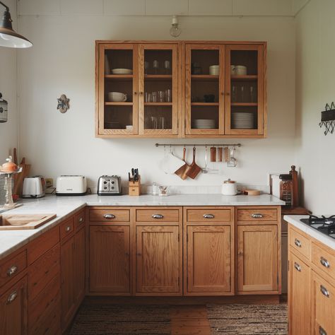 25 Natural Wood Kitchen Cabinets Ideas: Timeless Elegance for Modern Homes - DecorPedlar Eclectic Kitchen Wood Cabinets, Scandinavian Kitchen Wood Cabinets, Vintage Wood Cabinets Kitchen, Unfinished Wood Kitchen Cabinets, Timeless Wood Cabinets, Classic Vintage Kitchen, Arts And Crafts Kitchen Design, Midtone Wood Kitchen Cabinets, Special Walnut Kitchen Cabinets