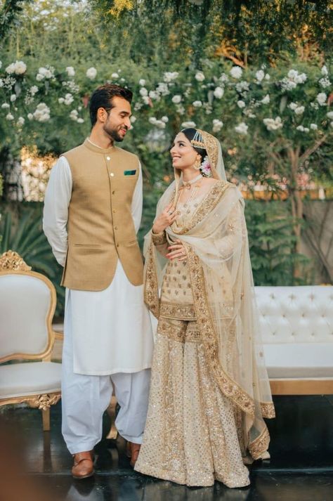 Gorgeous Wedding Of A Cricket Presenter In The Most Stunning Bridal Outfits | WedMeGood Nikkah Outfit, Nikah Outfit, Nikah Dress, Desi Wedding Dresses, Couple Wedding Dress, Nikkah Dress, Asian Bridal Dresses, Asian Wedding Dress, Bridal Dresses Pakistan