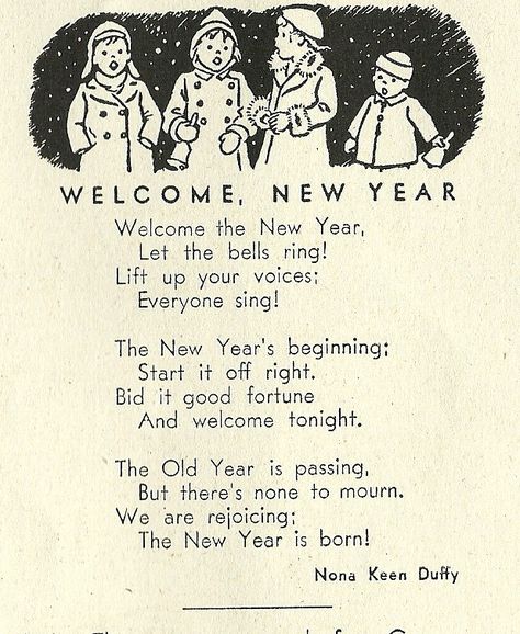 New Year Poems Poetry, January Poem, Vintage New Years, New Year Poem, Nursery Rhymes Poems, Japan Toys, Christmas Poem, Winter Poems, New Years Eve Day