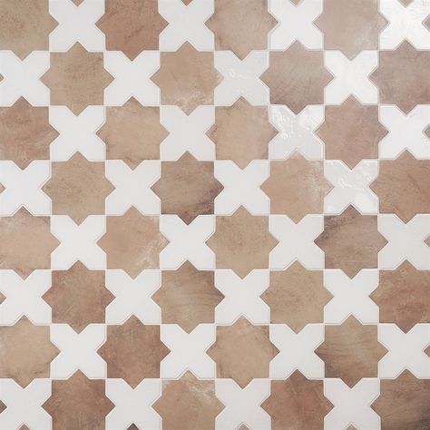 Malta Star Cotto 6" Matte and Cross White 6" Polished Brown Tile, Terracotta Floor, Shower Floor Tile, Traditional Tile, Star Cross, White Polish, Terracotta Tiles, Bathroom Floor Tiles, Pool Tile