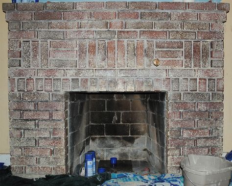 Removing paint from a brick fireplace, pt. 2 How To Remove Paint From Brick Fireplace, How To Remove Paint, Removing Paint, Dutch Colonial Homes, Painted Brick Fireplace, Remove Paint, Brick Chimney, Modern Renovation, Oven Cleaner