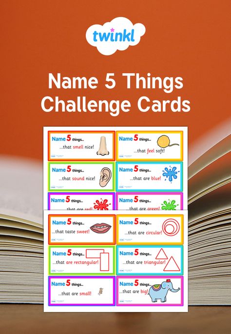 These name five things challenge cards are perfect for both individual and group activities, and a fun way to get children more involved and using their senses. Bright and colourful, these challenge cards are a great activity to get children more involved and active! Circle Time Ideas, First Day Activities, English Activities For Kids, Activity Director, Challenges Activities, Virtual Class, Educational Activities For Kids, English Resources, English Activities