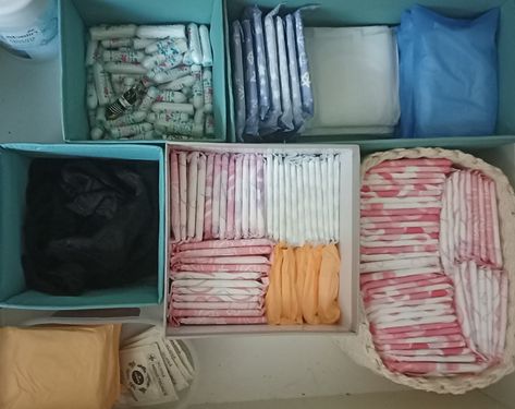 Feminine Product Storage, Brazilian Wax At Home, Period Things, Kotex Tampons, Feminine Product, Period Box, Period Products, Feminine Products, Period Kit