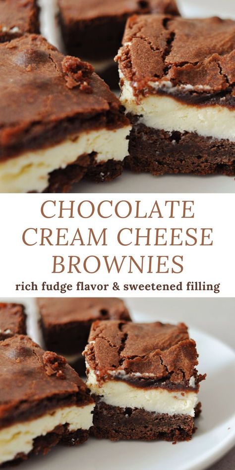 These chocolate cream cheese brownies are the perfect dessert idea! They're super fudgy with the perfect sweet and moist filling that melts in your mouth! Cream Cheese Brownie Recipes, Cream Cheese Filled Brownies, Chocolate Cream Cheese Brownies, Brownies With Cream Cheese Filling, Cream Cheese Brownies From Box Recipes, Chocolate Cream Cheese Bars, Brownie With Cream Cheese, Cream Cheese Brownies Recipe, Cream Cheese Brownie